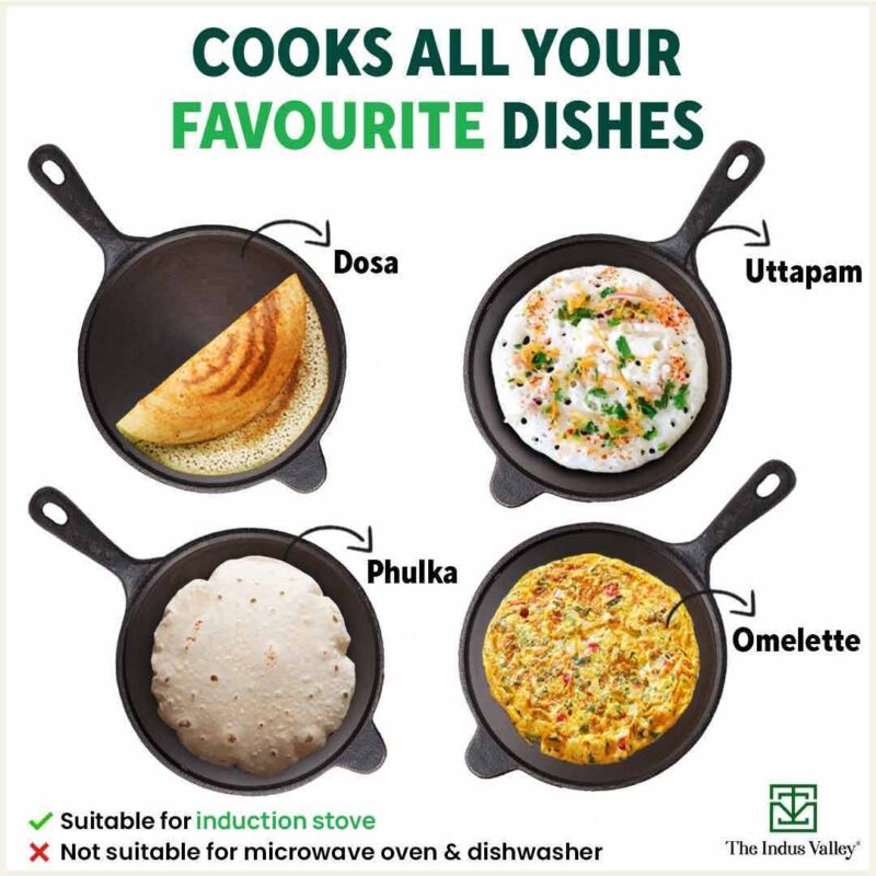 Super Smooth Cast Iron Tawa with Handle,Pre-seasoned, Nonstick, 100% Pure, Toxin-free, Induction, 26.3cm, 1.8kg - Image 11