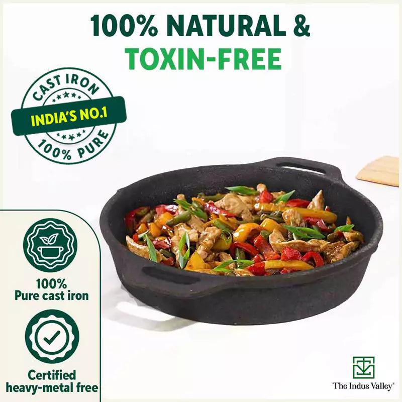 CASTrong Cast Iron Fry Pan, 2 Handles, Pre-seasoned, Nonstick, 100% Pure, Toxin-free, Induction, 24.6cm, 1.8L, 2.6kg - Image 6