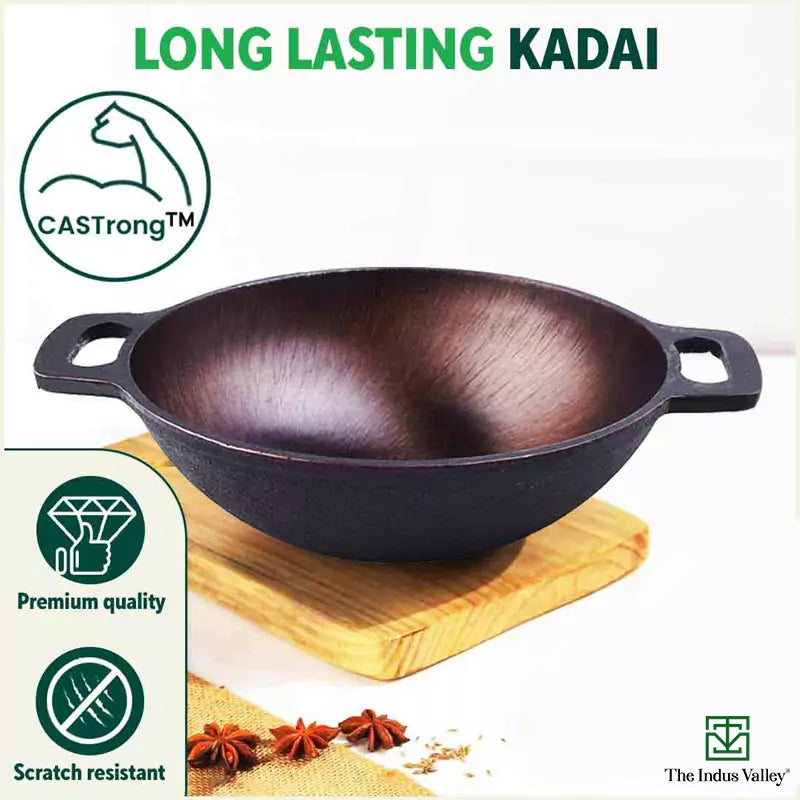 Super Smooth Cast Iron Kadai (Wok Model), Pre-seasoned, Nonstick, 100% Pure, Toxin-free, 17.8/20.3cm, 1/1.3L, 1.1/1.8kg - Image 11