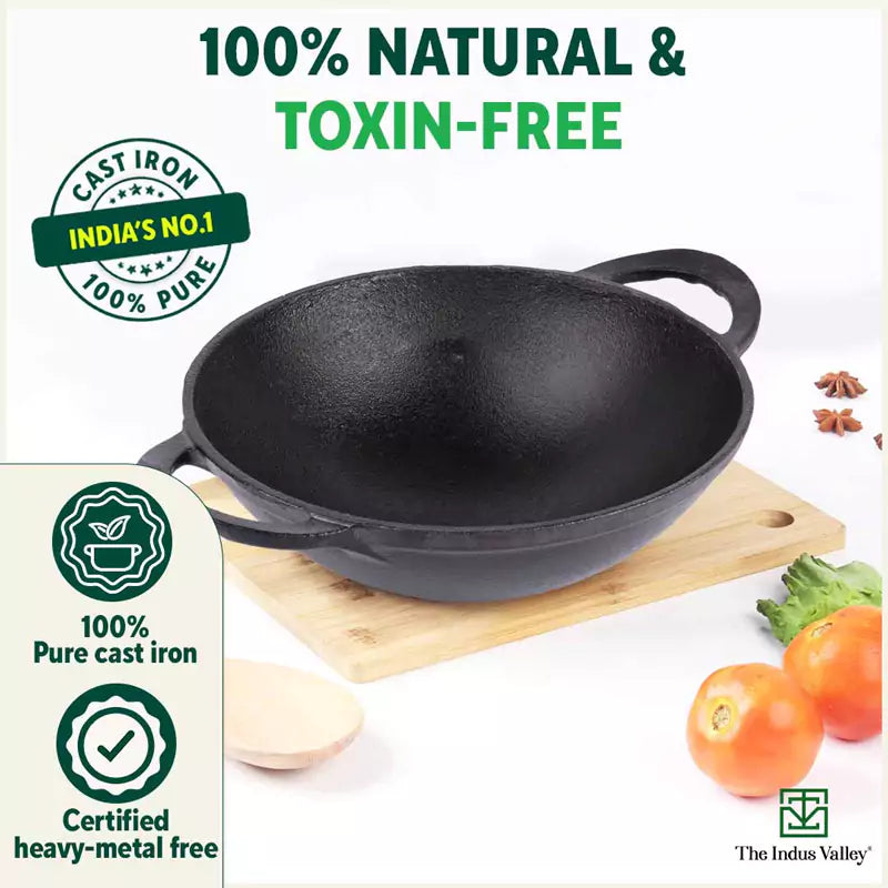 CASTrong Cast Iron Kadai, Pre-seasoned, Nonstick, 100% Pure, Toxin-free, Free ₹110 Spatula, 25.2cm, 2.2L, 2.37kg - Image 4
