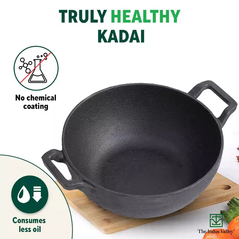 CASTrong Cast Iron Kadai, Pre-seasoned, Nonstick, 100% Pure, Toxin-free, Induction, 21/25cm, 1.7L/3.1L, 1.7kg/3.3kg - Image 4