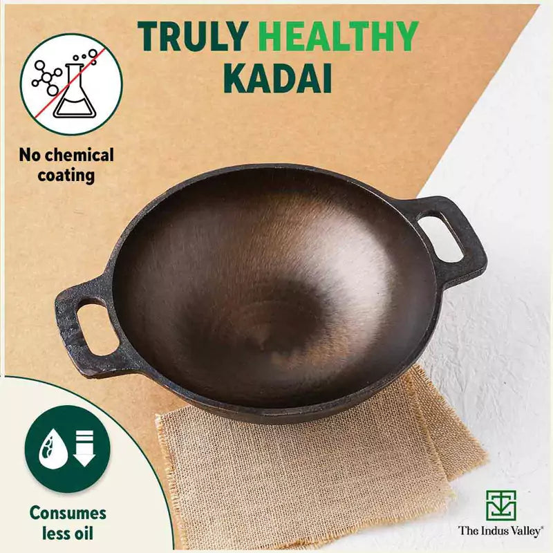 Super Smooth Cast Iron Kadai (Wok Model), Pre-seasoned, Nonstick, 100% Pure, Toxin-free, 17.8/20.3cm, 1/1.3L, 1.1/1.8kg - Image 4