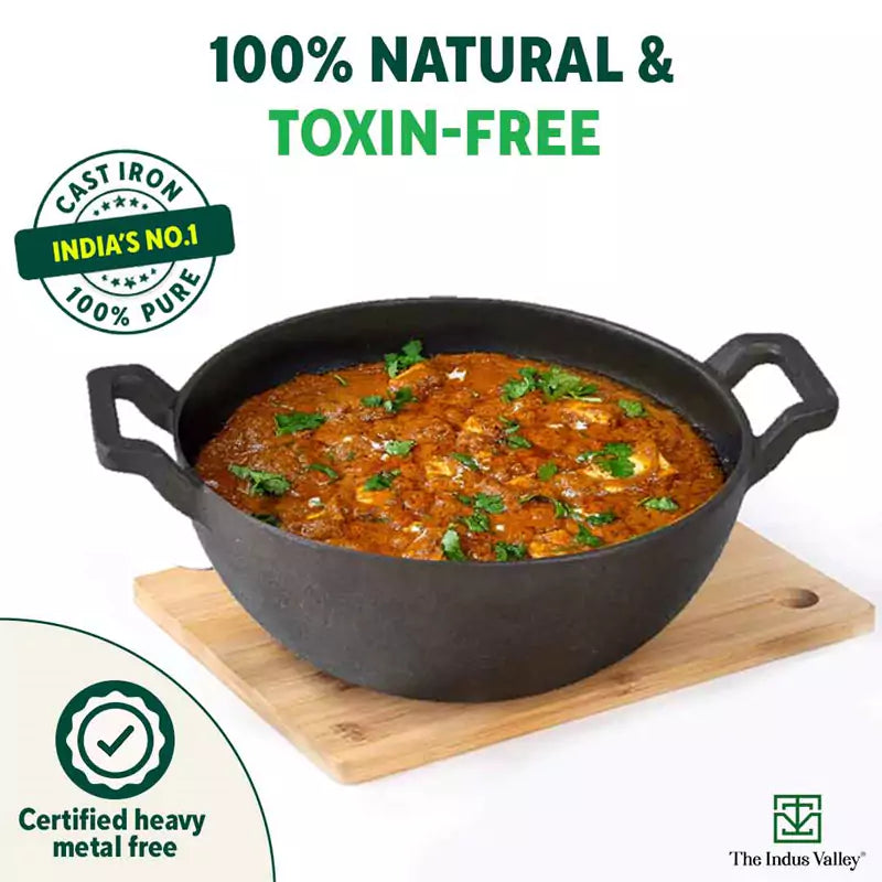 CASTrong Cast Iron Kadai, Pre-seasoned, Nonstick, 100% Pure, Toxin-free, Induction, 21/25cm, 1.7L/3.1L, 1.7kg/3.3kg - Image 5