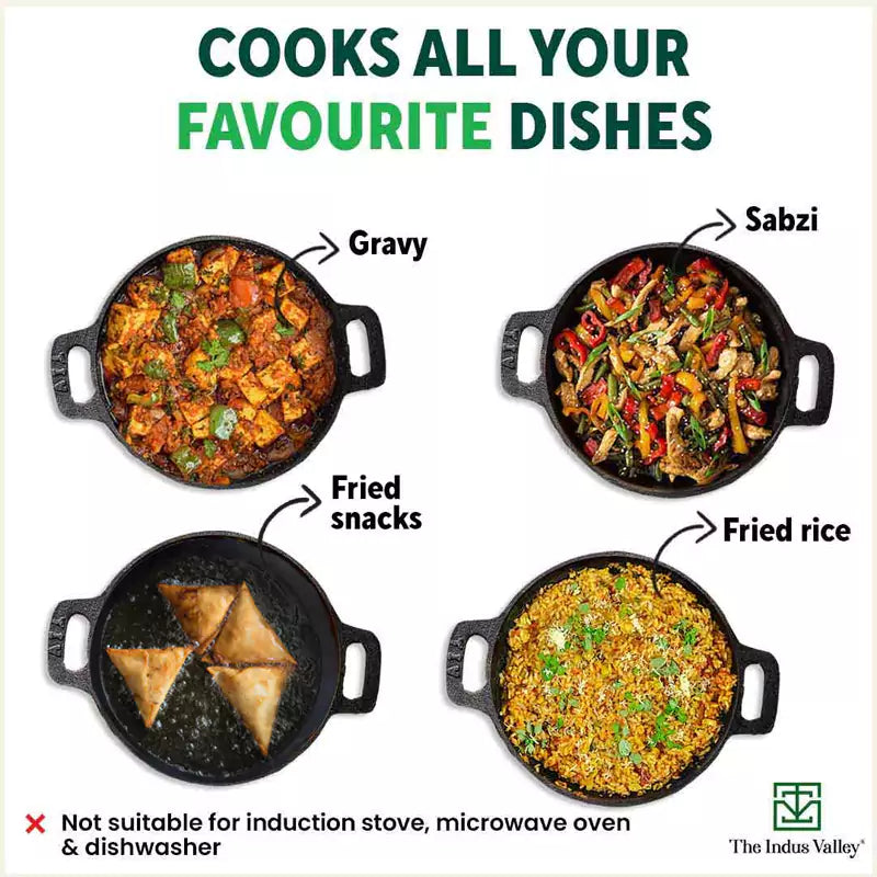 Super Smooth Cast Iron Kadai (Wok Model), Pre-seasoned, Nonstick, 100% Pure, Toxin-free, 17.8/20.3cm, 1/1.3L, 1.1/1.8kg - Image 12