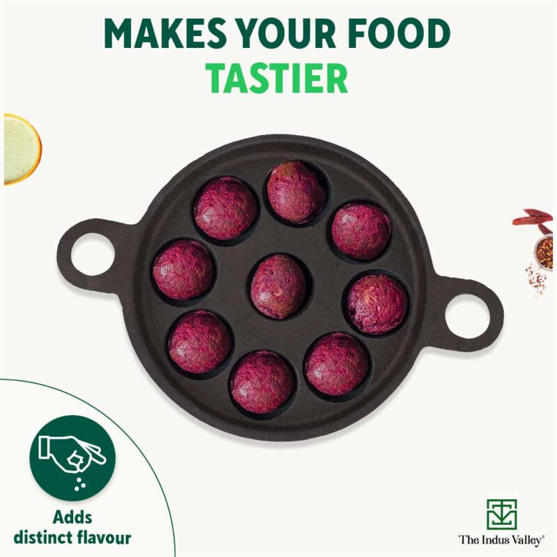 Super Smooth 9 Pit/Cup Cast Iron Paniyaram/Appe Pan+ Free Spatula, Pre-seasoned, Natural Nonstick, 100% Pure, Toxin-free, 21 cm, 2.8kg - Image 10