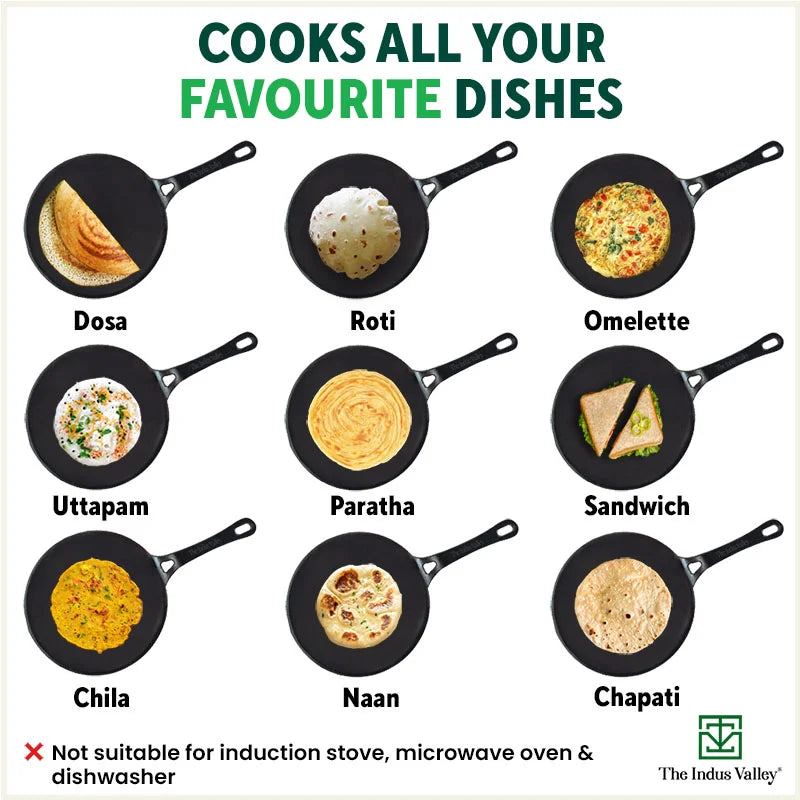 CASTrong Cast Iron Tawa with Handle, Pre-seasoned, 100% Pure, Toxin-free, Induction, 25.7cm, 2kg - Image 8