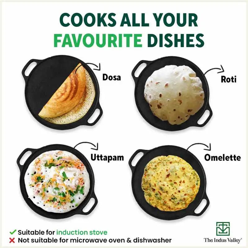 CASTrong Cast Iron Roti/Dosa Tawa,Pre-seasoned, Nonstick, 100% Pure, Toxin-free, Induction, 30.2cm, 2.4kg - Image 11