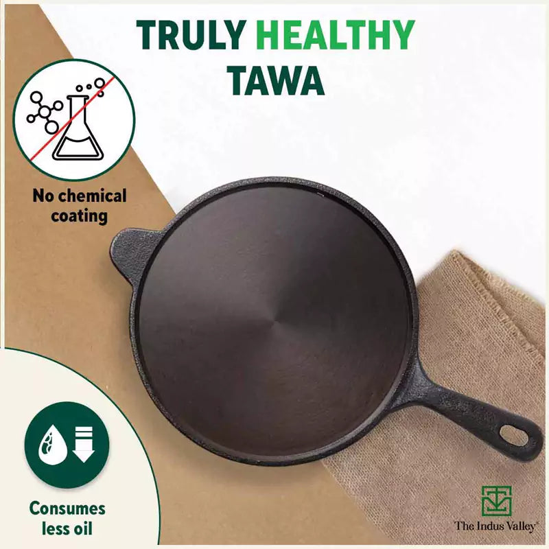 Super Smooth Cast Iron Tawa, Long Handle,Pre-seasoned, Nonstick, 100% Pure, Toxin-free, Induction, Free ₹110 Spatula, 26.3cm, 1.8kg - Image 4