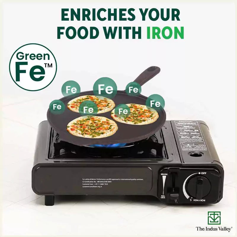 CASTrong Cast Iron Uttapam/ Set Dosa Tawa, 3 Pit, Pre-seasoned, 100% Pure, Toxin-free, Induction, 23cm - Image 6