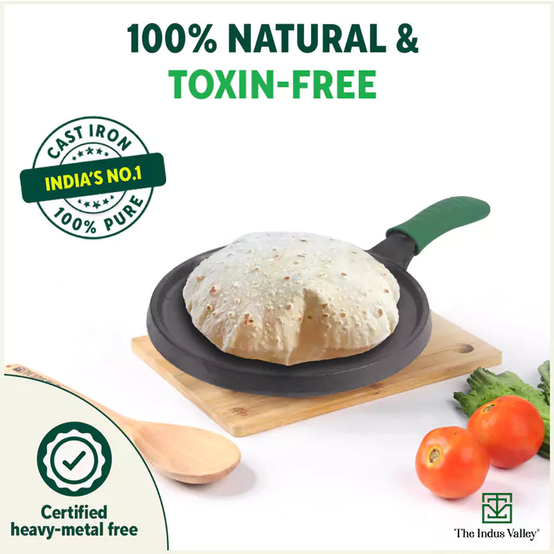 CASTrong Cast Iron Tawa, Silicon Handle,Pre-seasoned, Nonstick, 100% Pure, Toxin-free, Induction, 25.5cm, 2.2kg - Image 5