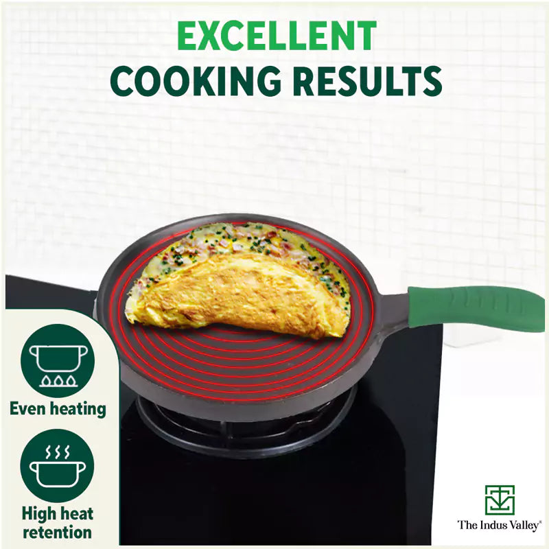 CASTrong Cast Iron Tawa, Silicon Handle,Pre-seasoned, Nonstick, 100% Pure, Toxin-free, Induction, 25.5cm, 2.2kg - Image 6