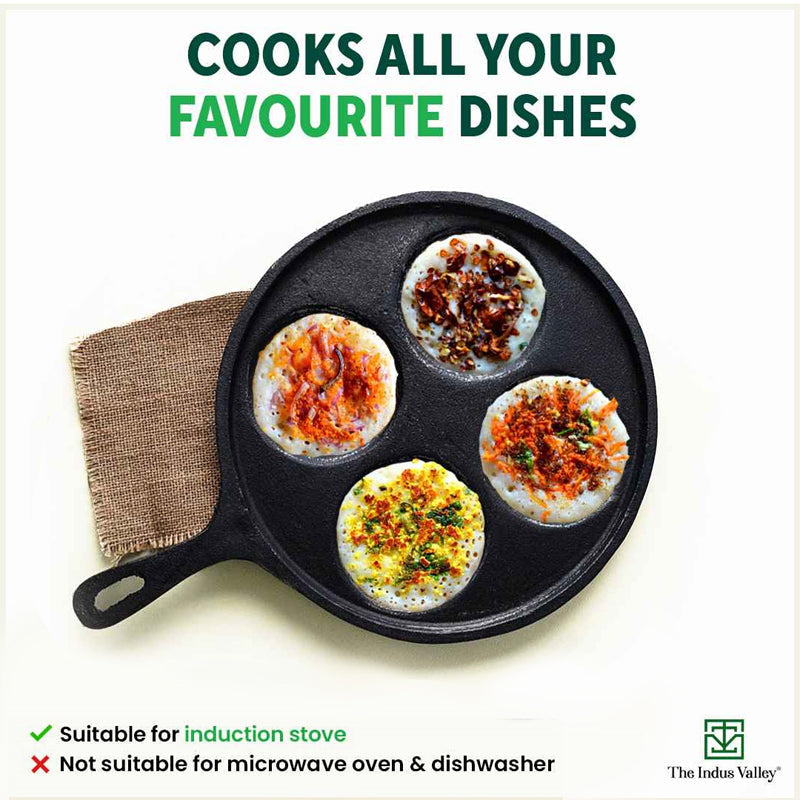 CASTrong Cast Iron Uttapam/ Set Dosa Tawa, 4 Pit,Pre-seasoned, 100% Pure, Toxin-free, Induction, 27.5cm - Image 11