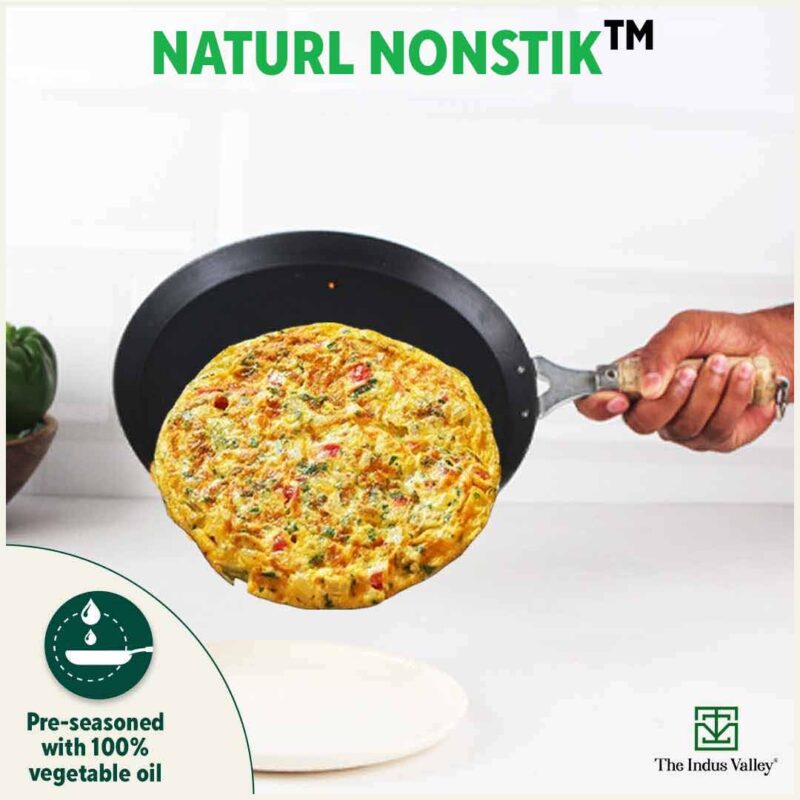 100% Pure Sheet Iron Tawa, Wooden Handle, Seasoned, Toxin-free, Induction, 26cm, 1kg - Image 8