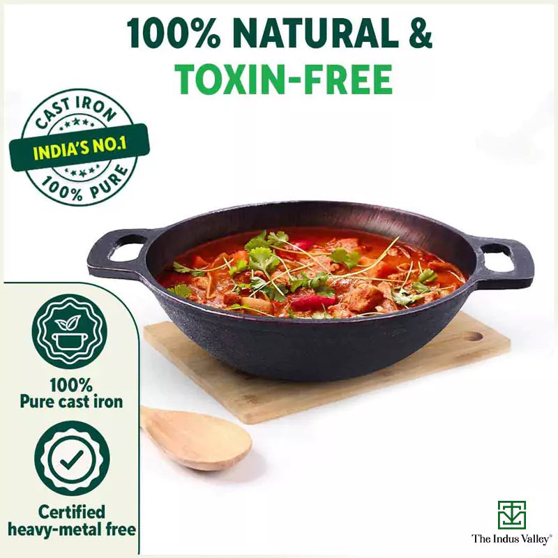 Super Smooth Cast Iron Kadai,Pre-seasoned, Nonstick, 100% Pure, Toxin-free, Free ₹110 Spatula, 25.4cm, 2.5L, 2.4kg - Image 4
