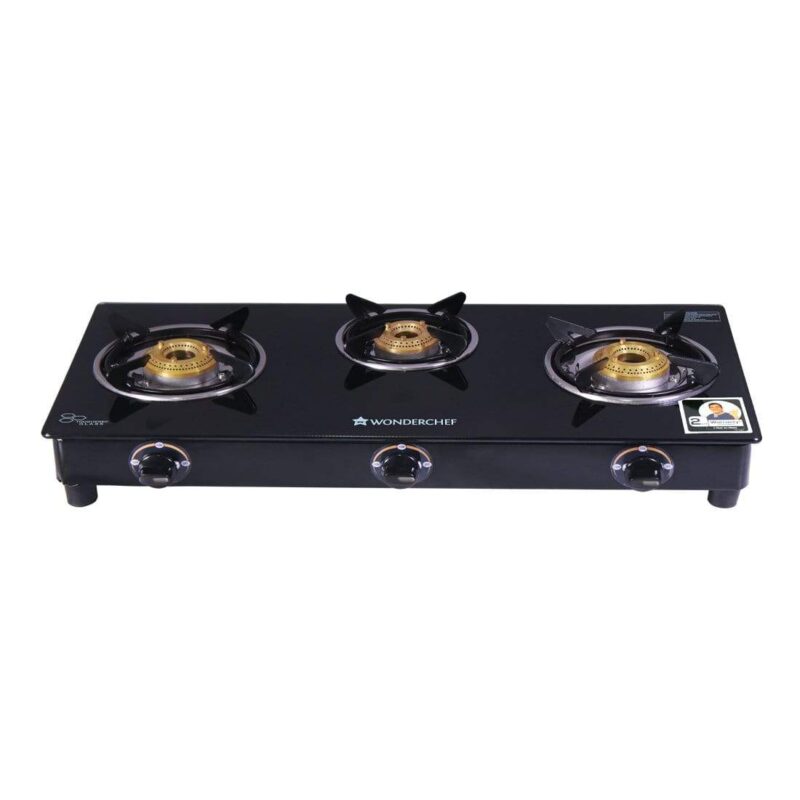 Power 3 Burner Glass Cooktop, Black 6mm Toughened Glass with 1 Year Warranty, Ergonomic Knobs, Tri Pin Brass Burner, Stainless-steel Spill Tray, Manual Ignition - Image 5