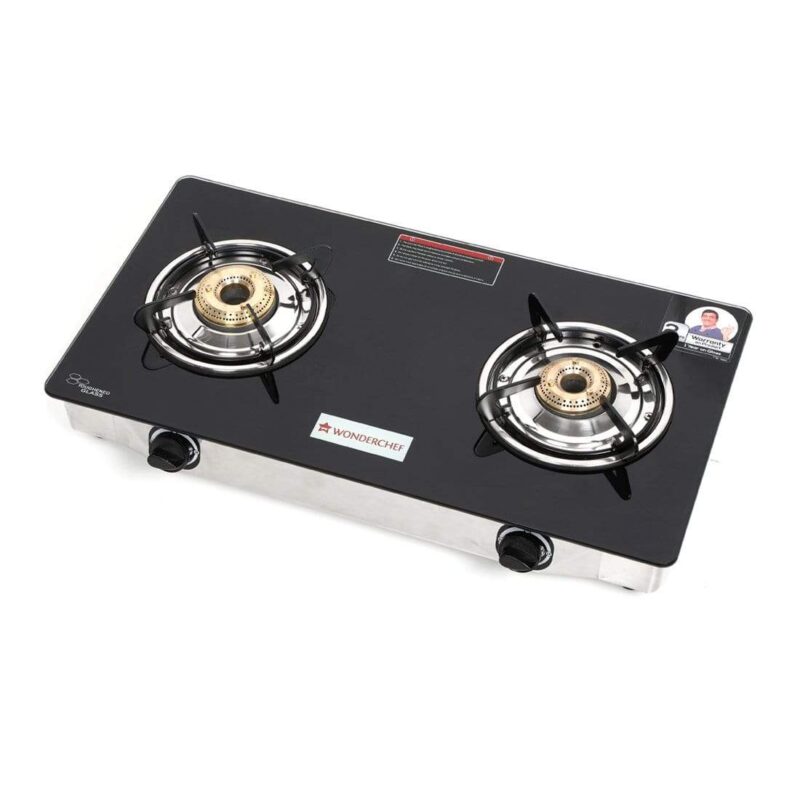 Zest 2 Burner Glass Cooktop,  Black 7mm Toughened Glass with 1 Year Warranty, Ergonomic Knobs, Efficient Brass Burners, Stainless-steel Spill Tray, Manual Ignition - Image 6