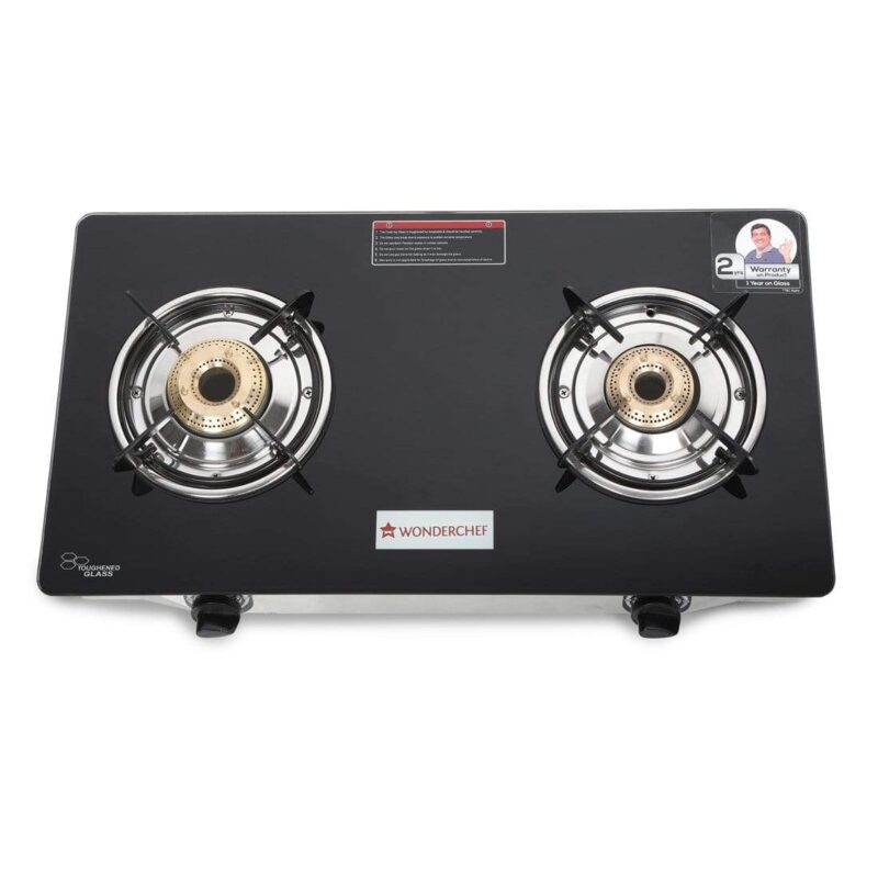 Zest 2 Burner Glass Cooktop,  Black 7mm Toughened Glass with 1 Year Warranty, Ergonomic Knobs, Efficient Brass Burners, Stainless-steel Spill Tray, Manual Ignition - Image 5