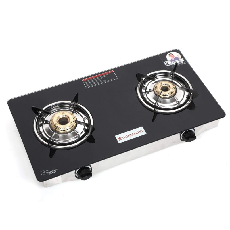 Zest 2 Burner Glass Cooktop,  Black 7mm Toughened Glass with 1 Year Warranty, Ergonomic Knobs, Efficient Brass Burners, Stainless-steel Spill Tray, Manual Ignition - Image 2