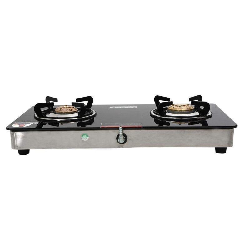 Zest 2 Burner Glass Cooktop,  Black 7mm Toughened Glass with 1 Year Warranty, Ergonomic Knobs, Efficient Brass Burners, Stainless-steel Spill Tray, Manual Ignition - Image 4