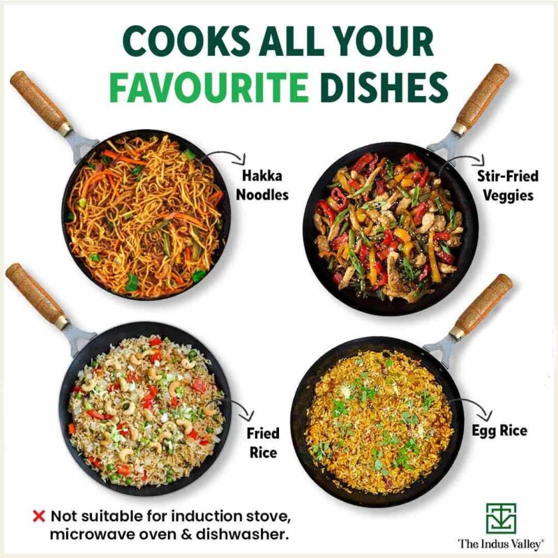100% Pure Iron Wok with Wooden Handle, Toxin-free Sheet Iron, Pre-seasoned, 2.2/4.2L, 1/1.5kg - Image 11
