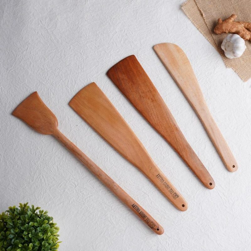 100% Natural Neem Wood Cooking & Serving Spatula/Ladles, Set of 4, Toxin-free, Anti-microbial - Image 3