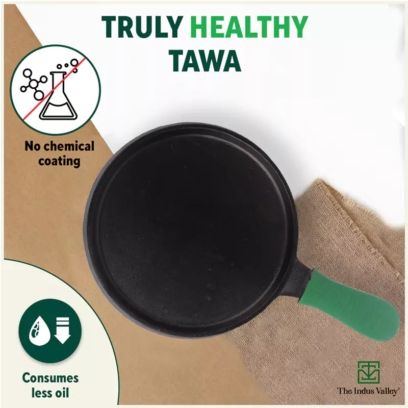CASTrong Cast Iron Tawa, Silicon Handle,Pre-seasoned, Nonstick, 100% Pure, Toxin-free, Induction, 25.5cm, 2.2kg - Image 4