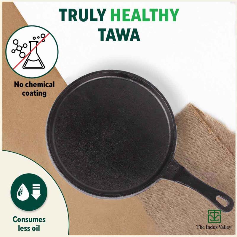 CASTrong Cast Iron Tawa,Pre-seasoned, Nonstick, 100% Pure, Toxin-free, Induction, 25.5cm, 2.2kg - Image 3