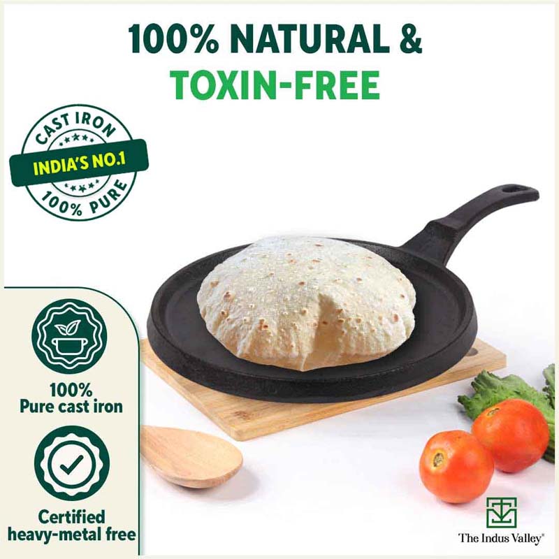 CASTrong Cast Iron Tawa,Pre-seasoned, Nonstick, 100% Pure, Toxin-free, Induction, 25.5cm, 2.2kg - Image 4
