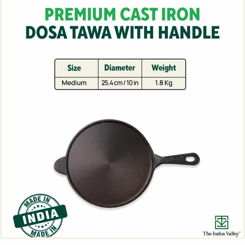 Super Smooth Cast Iron Tawa with Handle,Pre-seasoned, Nonstick, 100% Pure, Toxin-free, Induction, 26.3cm, 1.8kg - Image 3