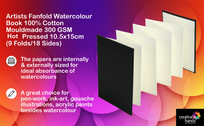Brustro Artists Fanfold Watercolour Book 100% Cotton Mouldmade 300 GSM Hot Pressed 10.5x15cm.(9 Folds/18 Sides) - Image 2