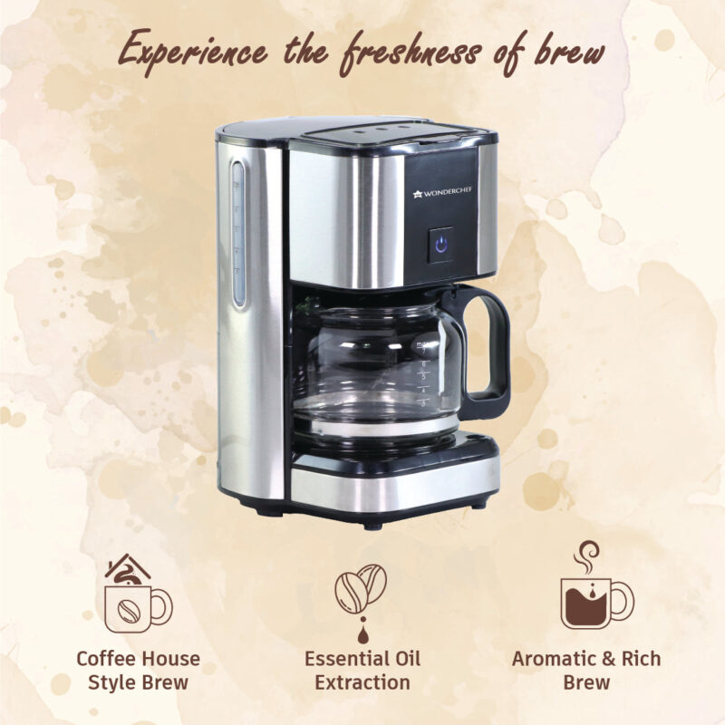 Wonderchef Renewed Regalia Brew Coffee Maker | 550 W | 700ml Borosilicate Glass Carafe | 3-in-1 Filter Coffee, Espresso, Cappuccino | Auto Shut Off | Removable Cone Filter | 7 Cups Coffee | 1 Year Warranty - Image 2