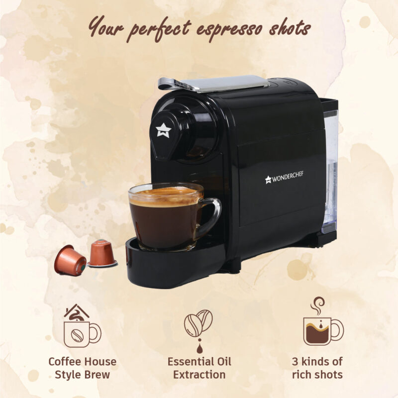 Wonderchef Renewed Regalia Capsule Coffee Machine with Frother | Compatible with Nespresso Capsules | 3 Coffee Shot options - Ristretto, Espresso, Lungo | Patented Capsule Ejection System | 1400W | 1 Year Warranty - Image 3
