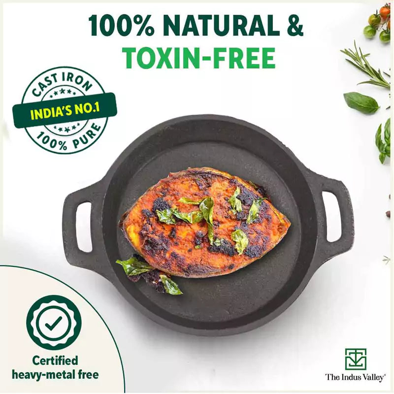 CASTrong Cast Iron Fish Fry Pan, Pre-seasoned, Nonstick, 100% Pure, Toxin-free, Induction, 22.4/25cm, 1.5kg/2kg - Image 5