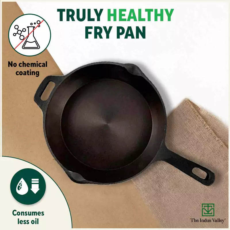 Super Smooth Cast Iron Frypan, Pre-seasoned, Nonstick, 100% Pure,Toxin-free, Free ₹400 Tadka Pan, 25.4cm, 1.7L, 2.4kg - Image 5