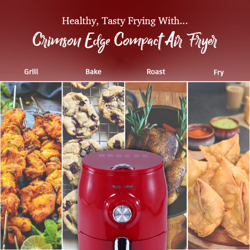 Crimson Edge Air Fryer for Home and Kitchen|1.8 Litres Non-stick Basket| Fry, Grill, Bake & Roast| Rapid Air Technology| Timer & Temperature Control| Auto Shut-Off| Healthy Cooking with 99% less Fat| Sleek & Compact| 1000 Wattage| Red |2 Year Warranty - Image 3