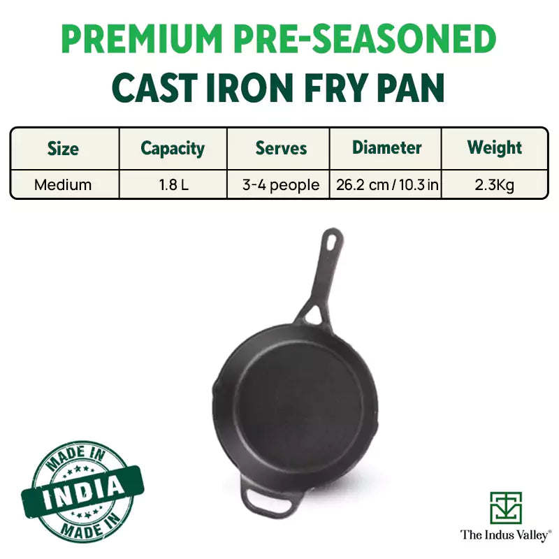 CASTrong Cast Iron Fry Pan/Skillet, Pre-seasoned, Nonstick, 100% Pure, Toxin-free, Induction, 26.2cm, 1.8L, 2.3kg - Image 2