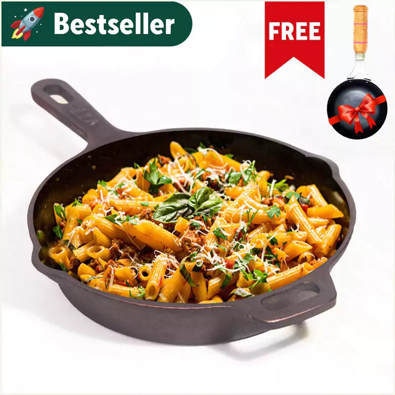 Super Smooth Cast Iron Frypan, Pre-seasoned, Nonstick, 100% Pure,Toxin-free, Free ₹400 Tadka Pan, 25.4cm, 1.7L, 2.4kg - Image 2