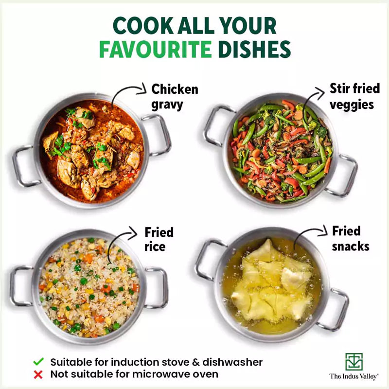 TurboCuk Tri-ply Stainless Steel Deep Fry Pan+ Glass Lid, Premium Quality, 3 Layer Thick Body, 100% Toxin-free, Non-stick, Induction & Gas, 20.3cm, 1.5 L, 1.38kg - Image 10