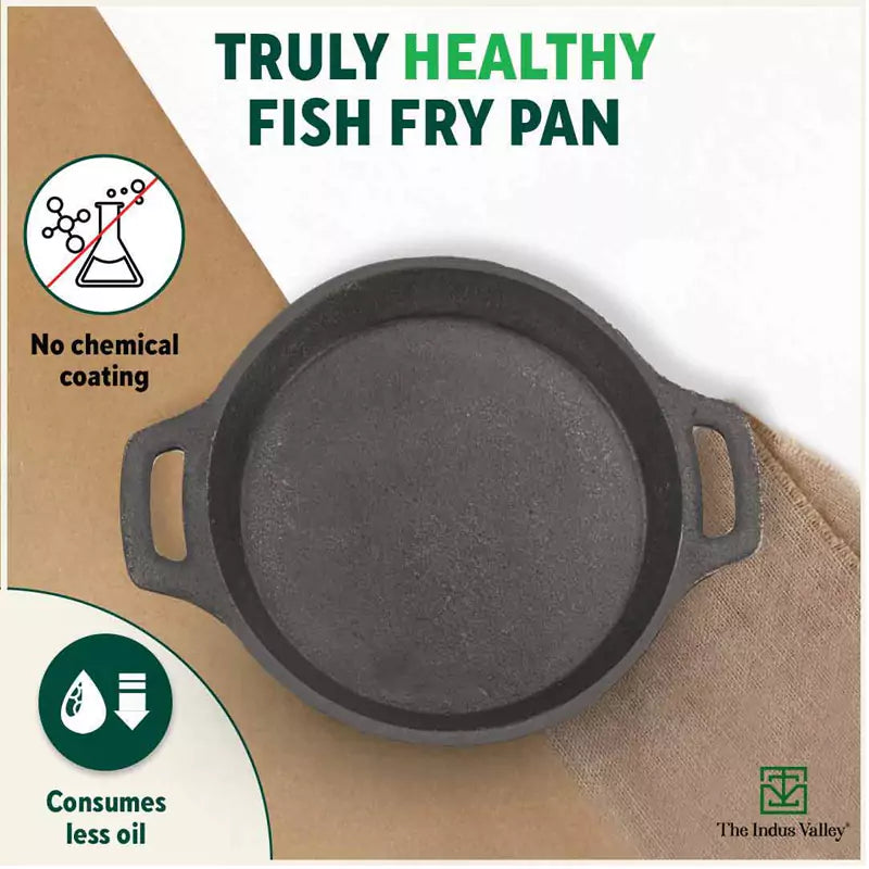 CASTrong Cast Iron Fish Fry Pan, Pre-seasoned, Nonstick, 100% Pure, Toxin-free, Induction, 22.4/25cm, 1.5kg/2kg - Image 3