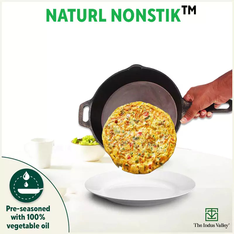 Super Smooth Cast Iron Frypan, Pre-seasoned, Nonstick, 100% Pure,Toxin-free, Free ₹400 Tadka Pan, 25.4cm, 1.7L, 2.4kg - Image 8