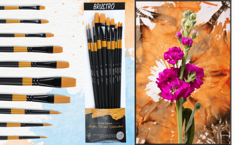 BRUSTRO Artists Gold Taklon Brushes Set of 10| Ideal for Acrylics, Oil paintings, Watercolour | long handle, Bright, Filbert, Flat, Round, Professional Art, School, Office Use. - Image 4