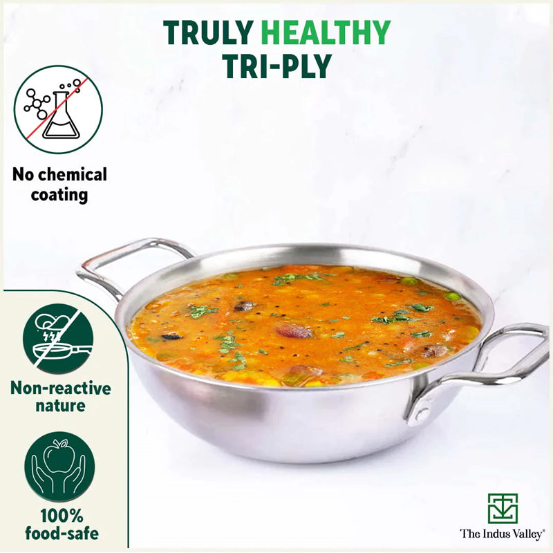 TurboCuk Tri-ply Stainless Steel Kadai, Premium 3 Layer Body, Induction, Non-stick, 1.7/2.7/4L - Image 4