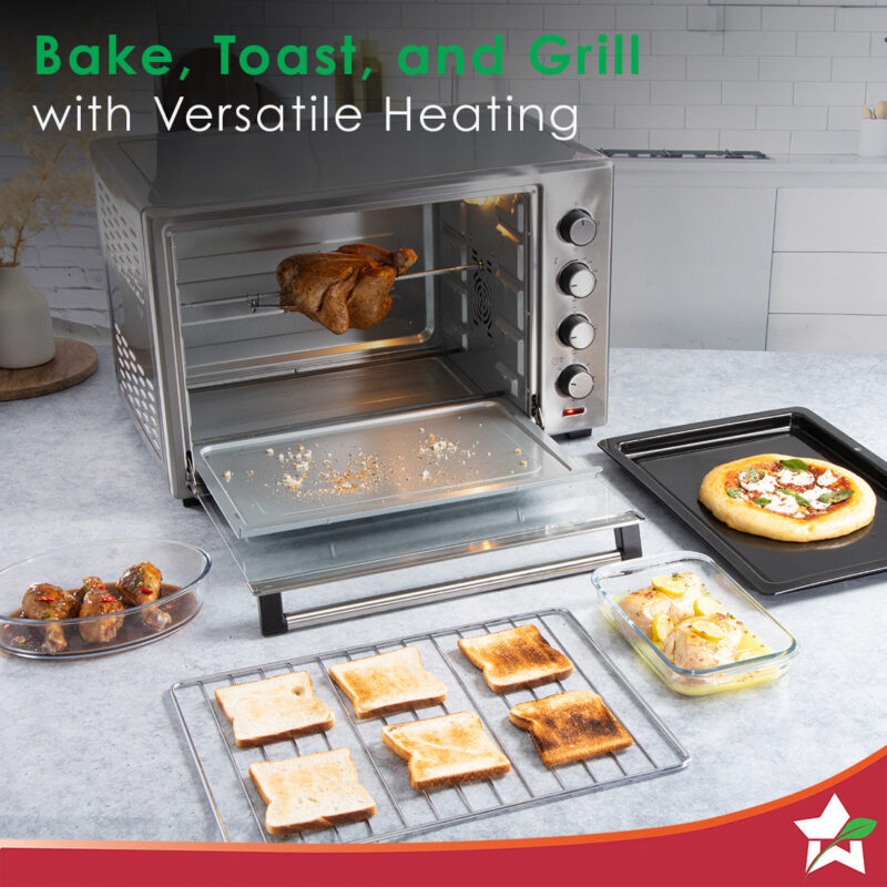 Oven Toaster Griller (OTG) - 60 Litres, Stainless Steel – with Rotisserie, Auto-shut off, heat-resistant tempered glass, 6-stage heat selection - Image 4
