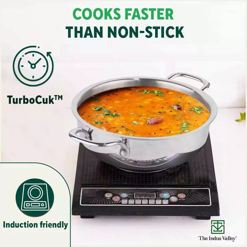TurboCuk Tri-ply Stainless Steel Deep Fry Pan+ Glass Lid, Premium Quality, 3 Layer Thick Body, 100% Toxin-free, Non-stick, Induction & Gas, 20.3cm, 1.5 L, 1.38kg - Image 6