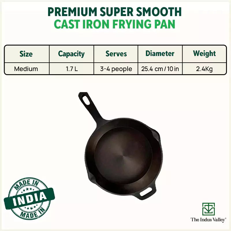 Super Smooth Cast Iron Frypan, Pre-seasoned, Nonstick, 100% Pure,Toxin-free, Free ₹400 Tadka Pan, 25.4cm, 1.7L, 2.4kg - Image 4