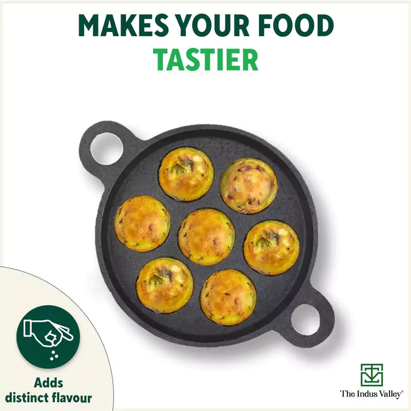 Super Smooth 7 Pit/Cup Cast Iron Paniyaram/Appe Pan+ Free Spatula, Pre-seasoned, Natural Nonstick, 100% Pure, Toxin-free, 18.9cm, 2.26 kg - Image 9