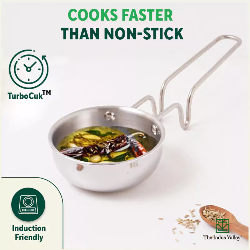 TurboCuk Triply Stainless Steel Tadka Pan for Spice Seasoning/Heating, Premium Quality, 3 Layer Thick Body, 100% Toxin-free, Non-stick, Induction & Gas, 12cm, 300ml - Image 6