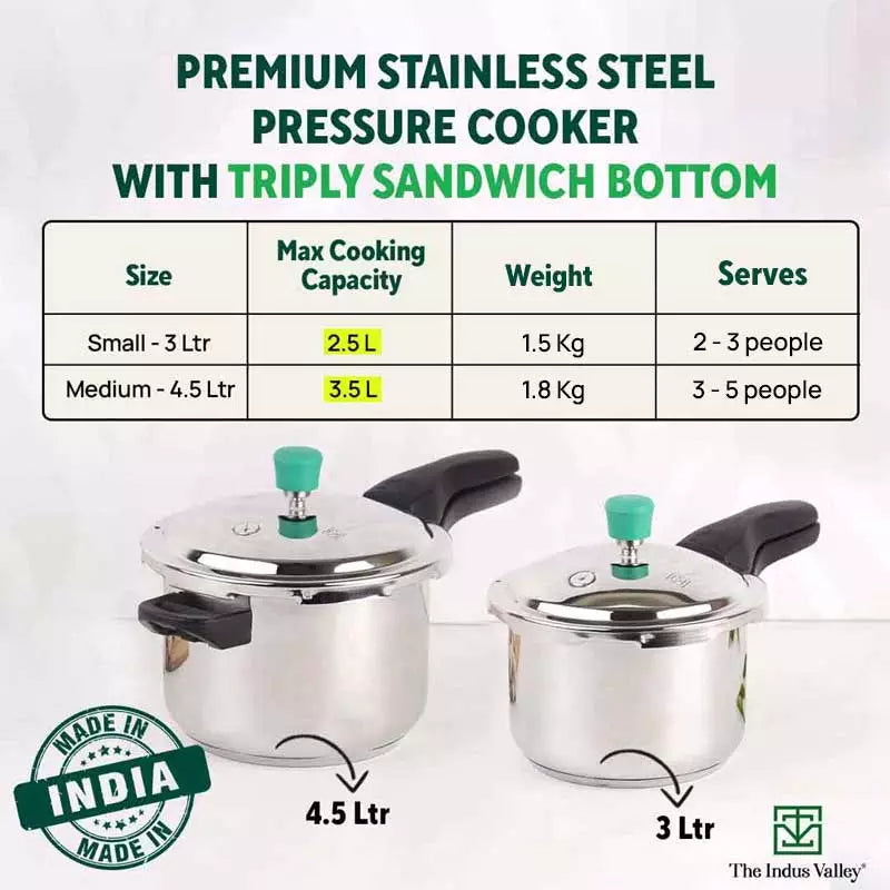 QuicKooker Stainless Steel Pressure Cooker, Premium Quality, Tri-ply (3 Layer) Heavy Bottom, 100% Safe, ISI Certified, 3 Yr Warranty, Induction & Gas, 3/4.5L - Image 4