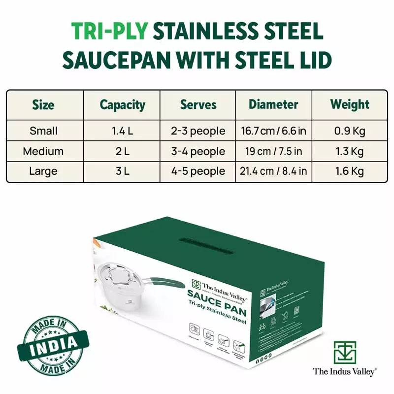 TurboCuk Tri-ply Stainless Steel Tea/Milk Pan/Saucepan+ Steel Lid, Premium Quality, 3 Layer Thick Body, 100% Toxin-free, Non-stick, Induction & Gas, 1.4/2/3L - Image 4