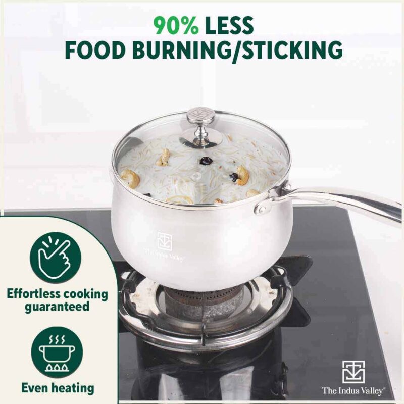 TurboCuk Tri-ply Stainless Steel Saucepan/ Milk/ Tea Pan+ Glass Lid, Premium Quality, 3 Layer Thick Body, 100% Toxin-free, Non-stick, Induction & Gas, 1.5/3.5L - Image 8